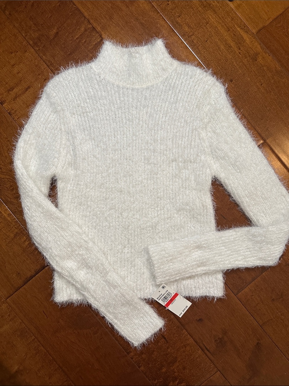 Soft White Fuzzy Mock Turtleneck Sweater - Women's